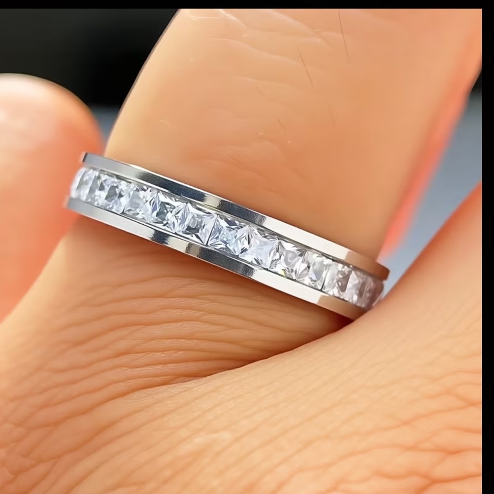 Stainless Steel Cubic Zirconia Elegant Stackable Silver Ring
